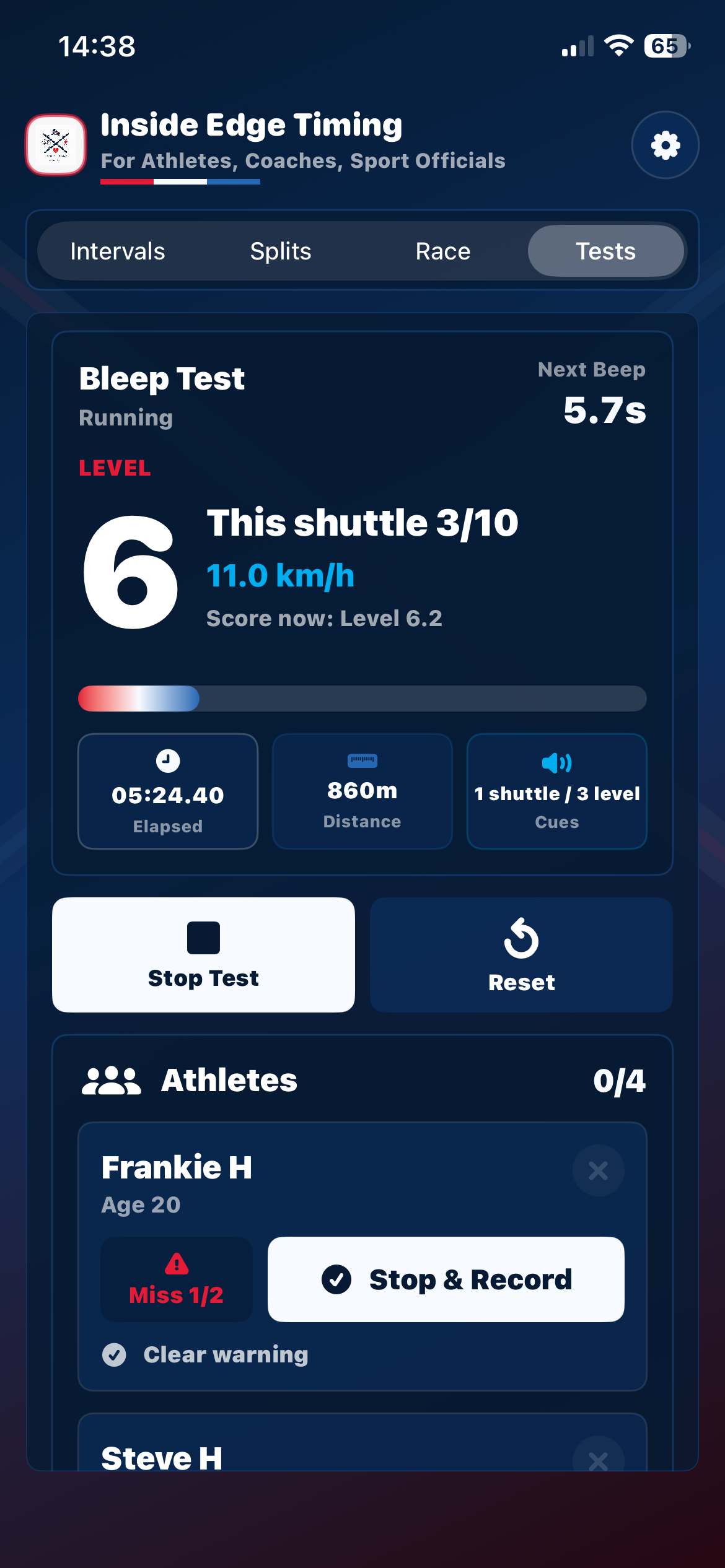Léger 20m multistage fitness test running
